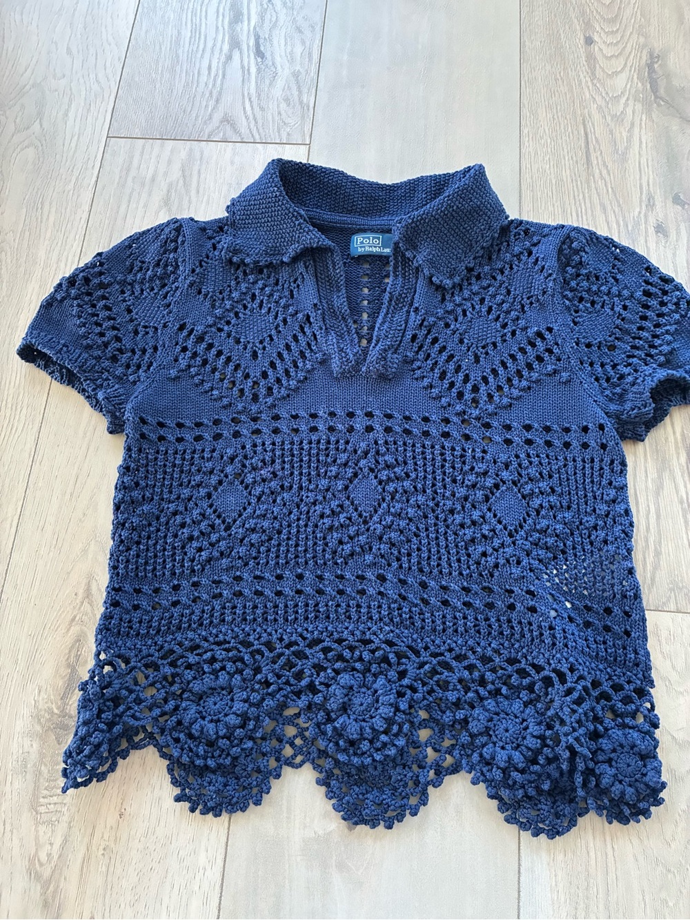 Polo by Ralph Lauren Navy Crochet Polo Top